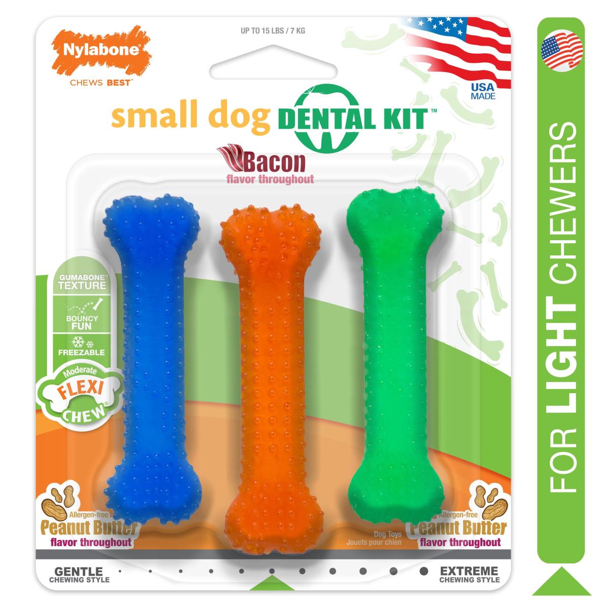 Nylabone FlexiChew Dog Dental Pack Peanut Butter & Bacon Flavor