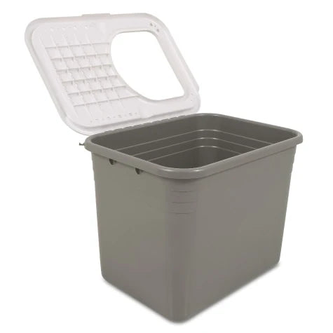 Petmate Enclosed Cat Litter Box Top Entry Nickel and White