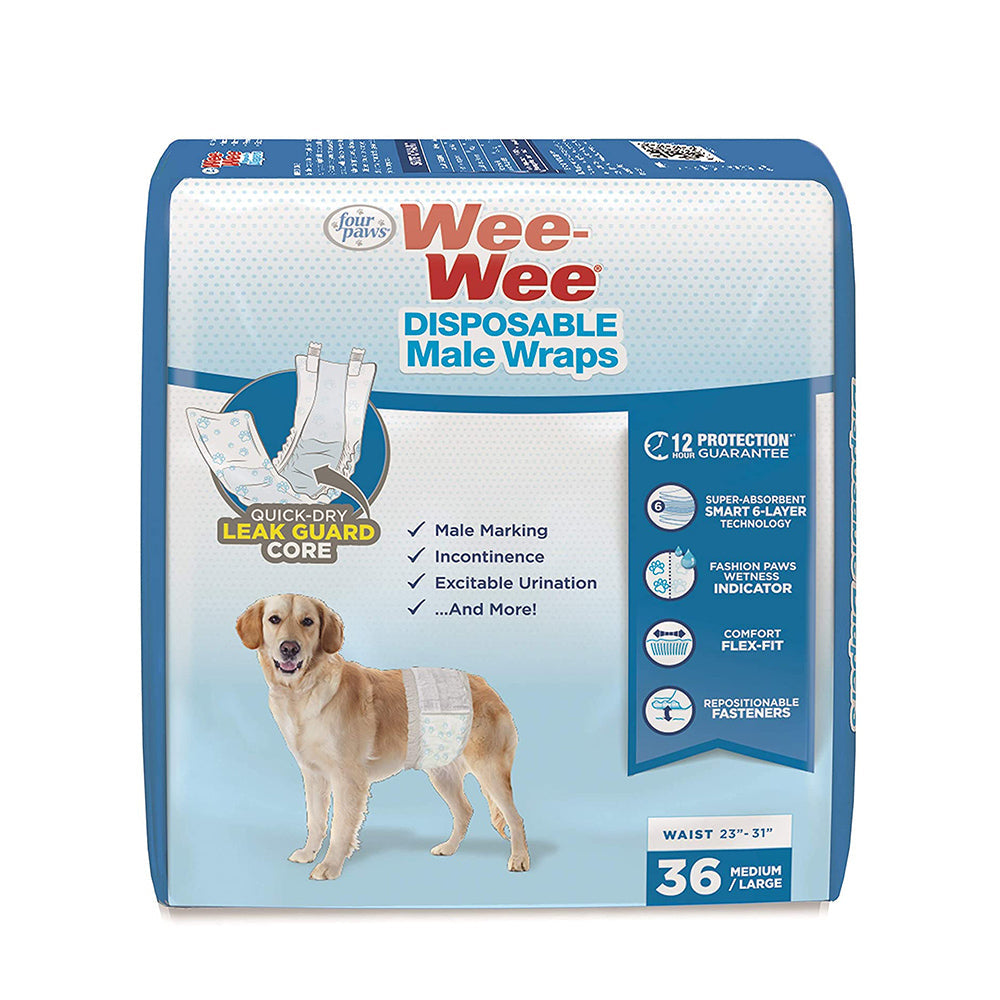 Four Paws Wee Wee Wrap Disposable Medium/Large 36 Pk