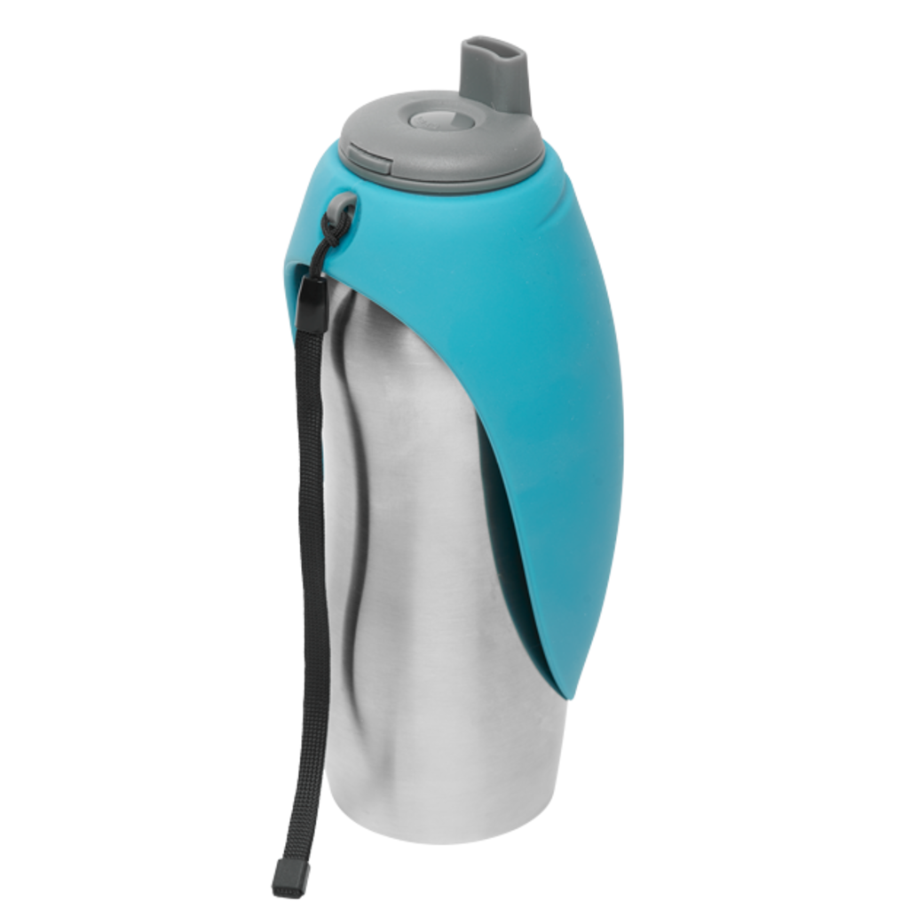 Messy Mutts Stainless Travel Water Bottle with Blue Silicone Bowl 700ml