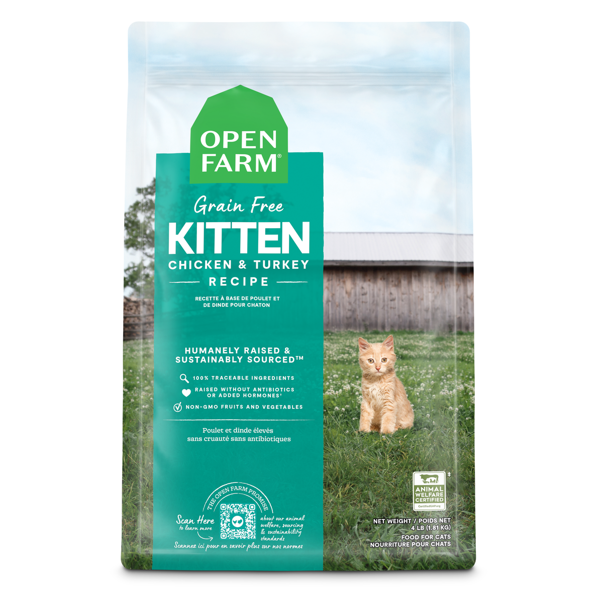 Open Farm Grain-free Chicken & Turkey Recipe Dry Kitten Food 0.9kg