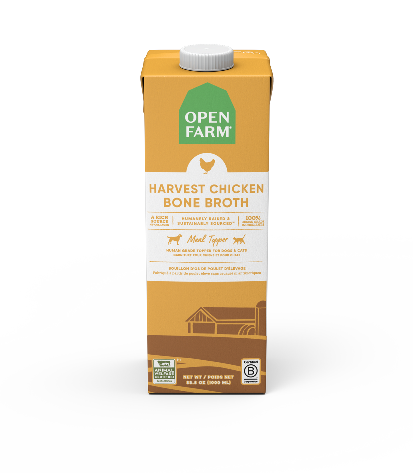 Open Farm Harvest Chicken Bone Broth Food Topper for Dogs and Cats 946ml