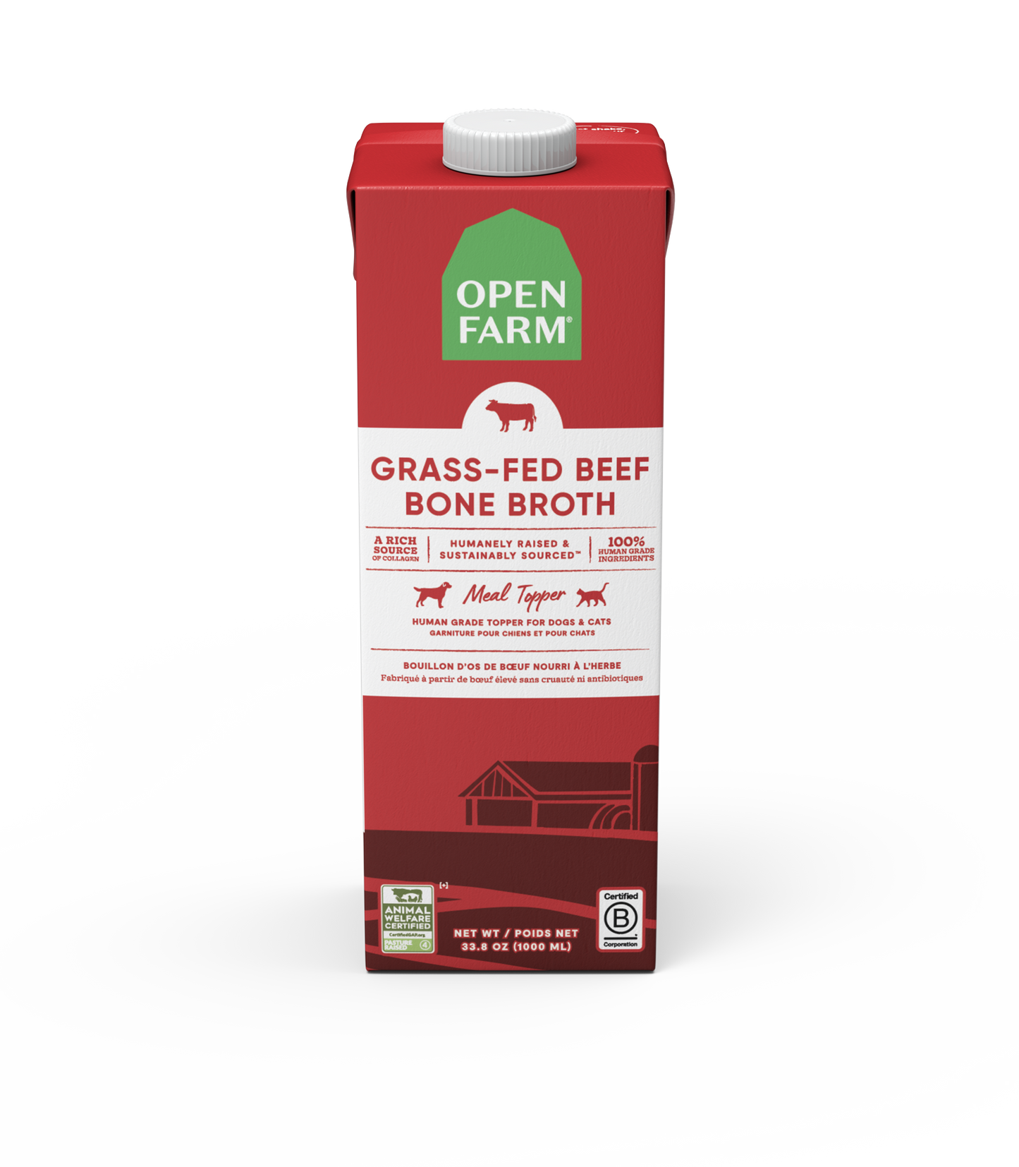 Open Farm Grass-Fed Beef Bone Broth Food Topper for Dogs and Cats 946ml