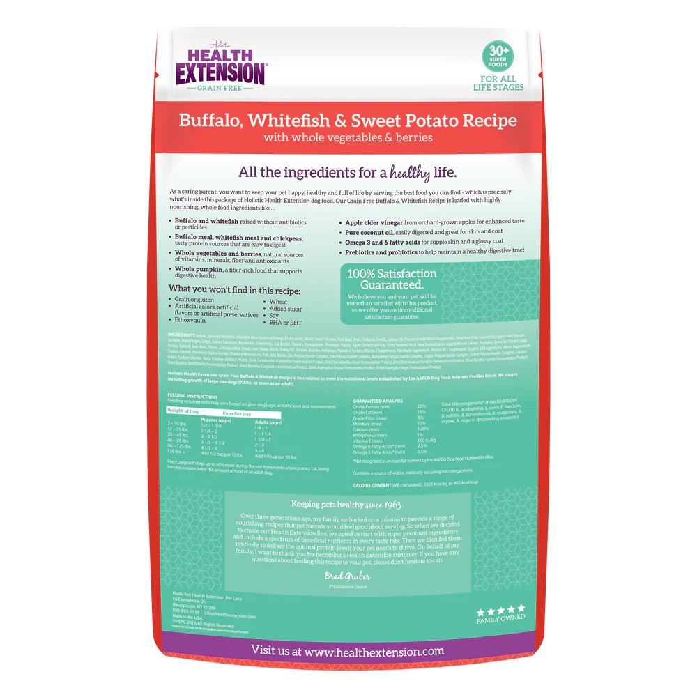 Health Extension Buffalo, Whitefish and Sweet Potato Grain-free Dry Dog Food 453g