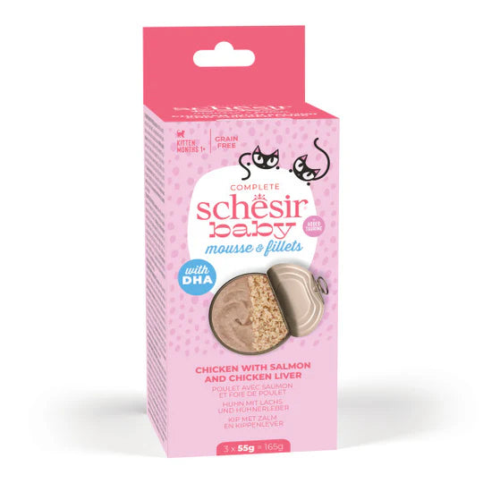 Schesir Baby Mousse and Fillets Chicken with Salmon Grain-free Wet Cat Food 3 x 55g