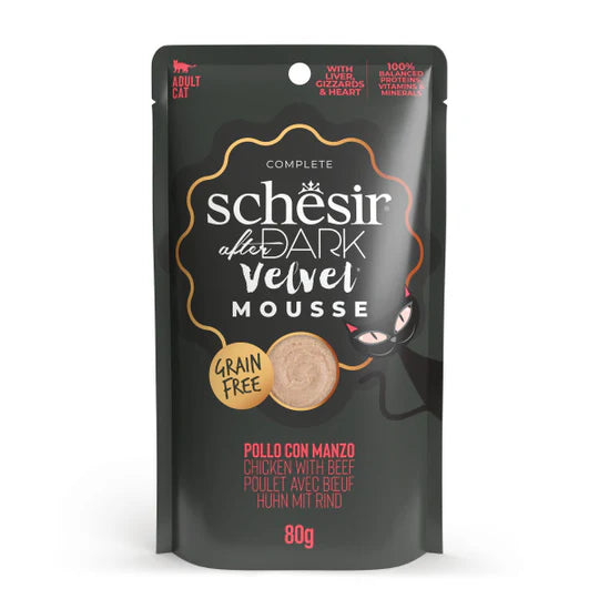 Schesir After Dark Velvet Mousse Chicken with Beef Grain-free Wet Cat Food 80g