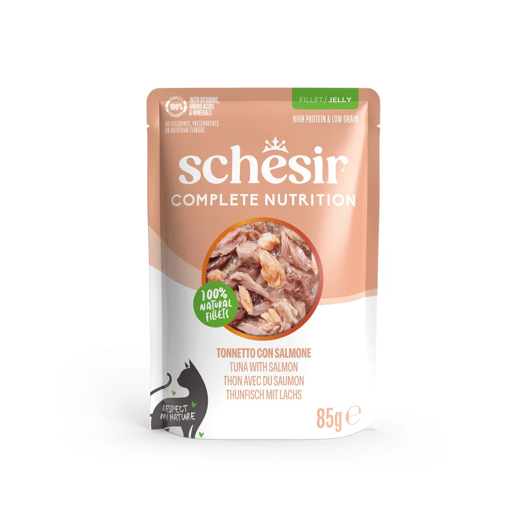 Schesir Complete Nutrition Tuna with Salmon Fillet in Jelly Wet Cat Food Pouch 85g
