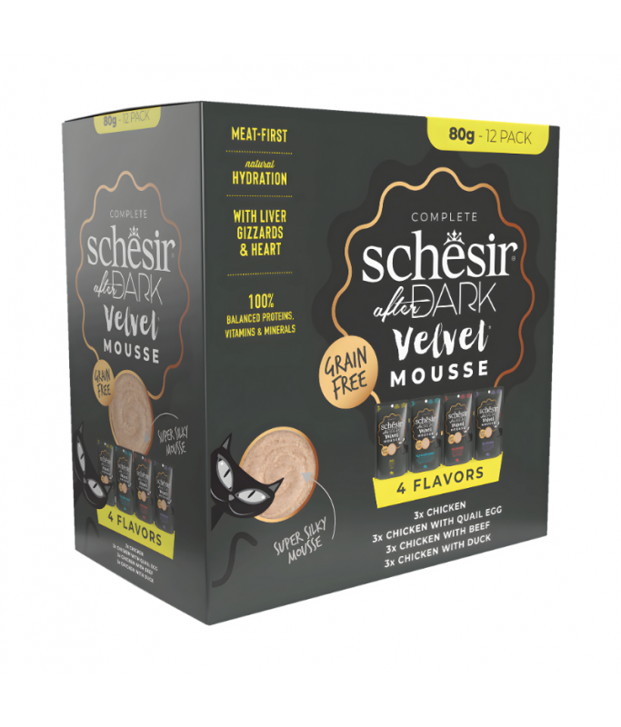 Schesir After Dark Velvet Mousse Variety Pack Wet Cat Food Pouch 12 x 80g