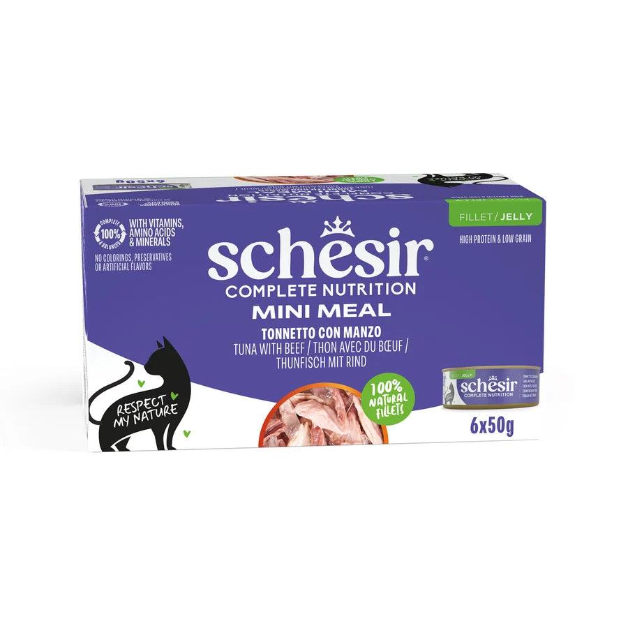 Schesir Complete Nutrition Tuna with Beef Fillet in Jelly Wet Cat Food 6 x 50g
