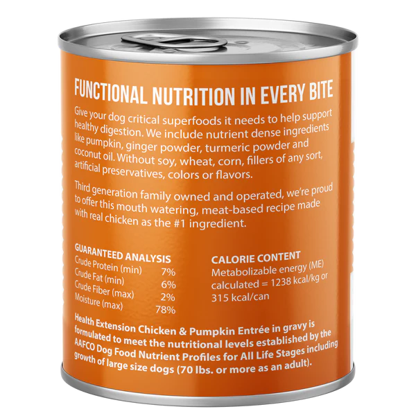Health Extension Digestive Support Chicken & Pumpkin Entrée in Gravy Wet Dog Food 255g
