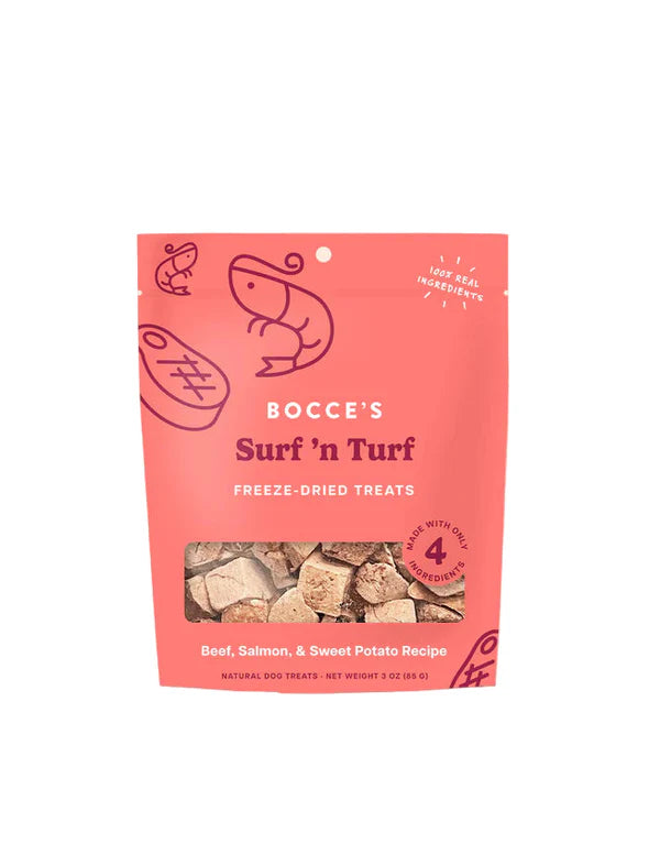 Bocce's Bakery Surf 'n Turf Freeze-Dried Beef, Salmon, Sweet Potato Recipe Dog Treats 85g
