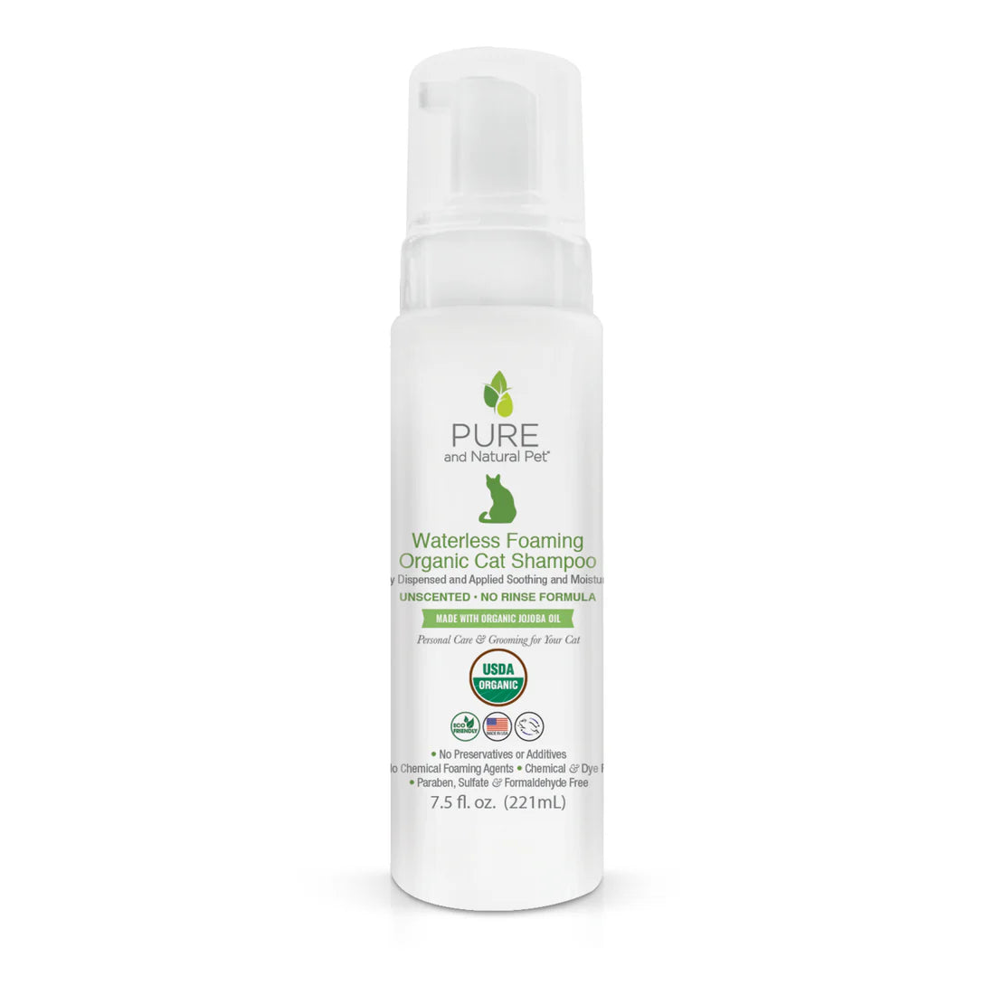 Pure and Natural Pet USDA Organic Unscented Waterless Foaming Cat Shampoo 221ml