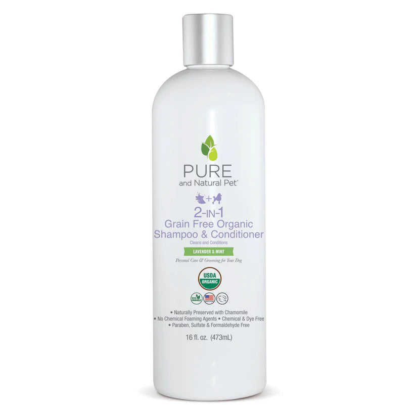 Pure and Natural Pet 2-in-1 Grain-free USDA Organic Lavender & Mint Shampoo & Conditioner for Dogs 473ml