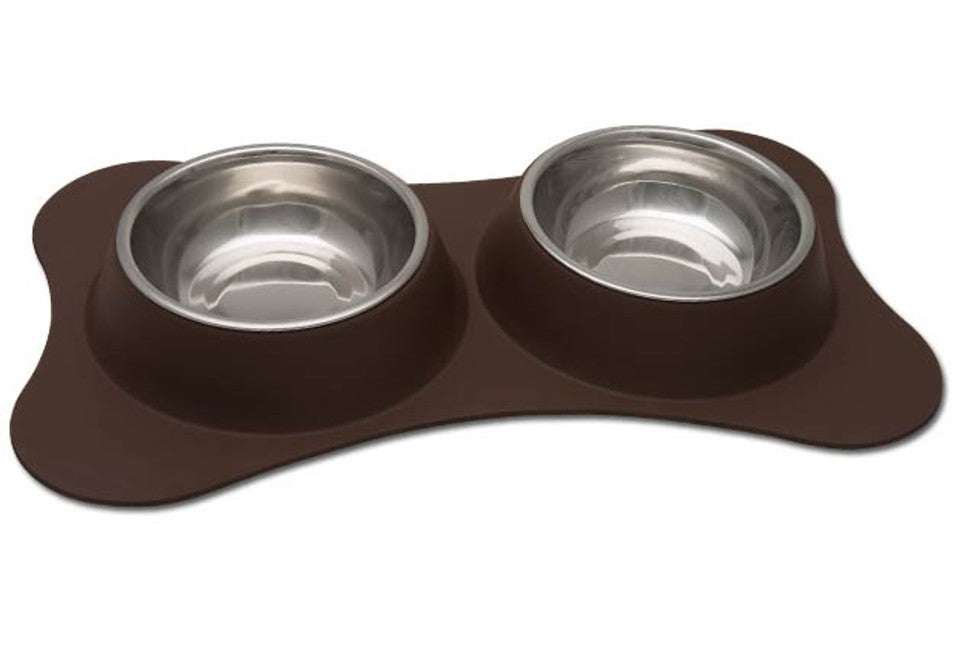Loving Pets Bone Shaped Flex Double Diner for Dogs Plum Small
