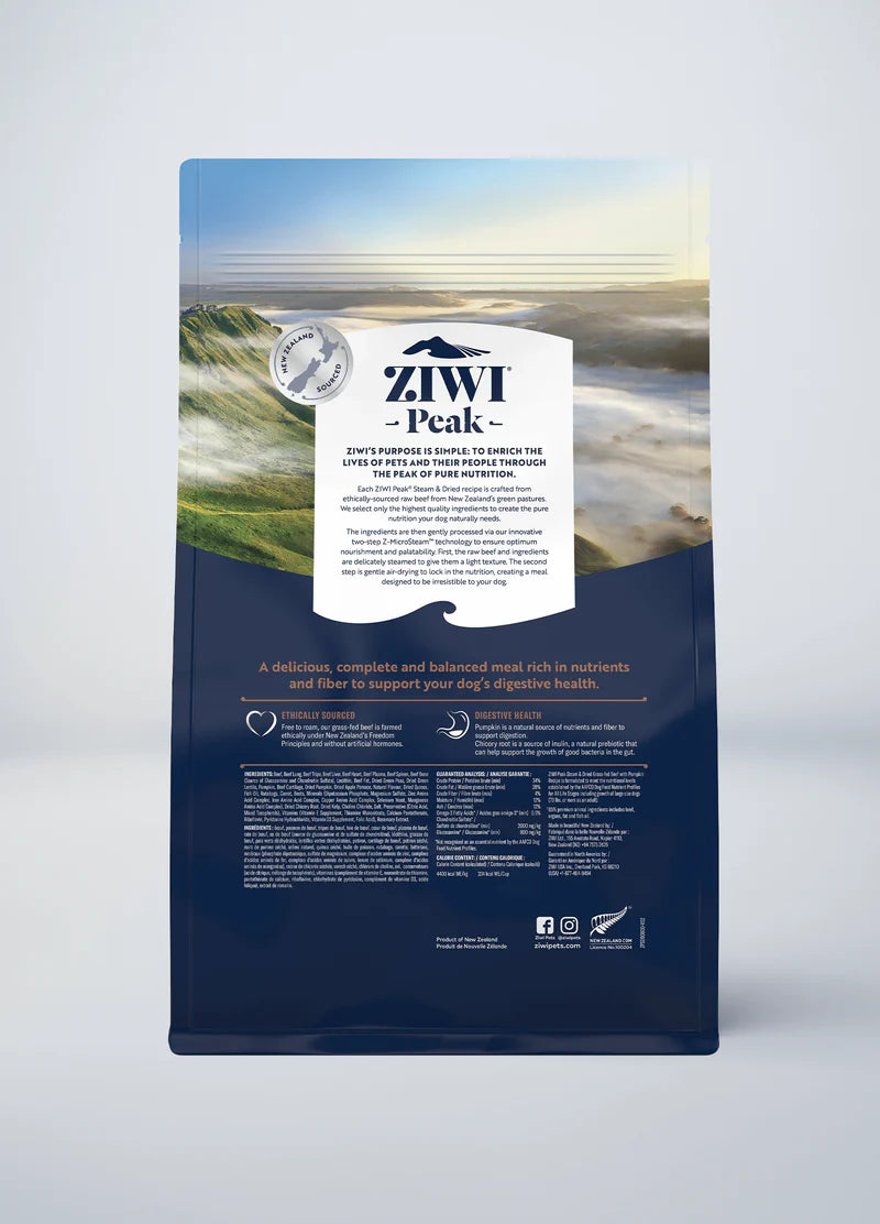 Ziwi Peak Steam-Dried Beef and Pumpkin Dry Dog Food 800g