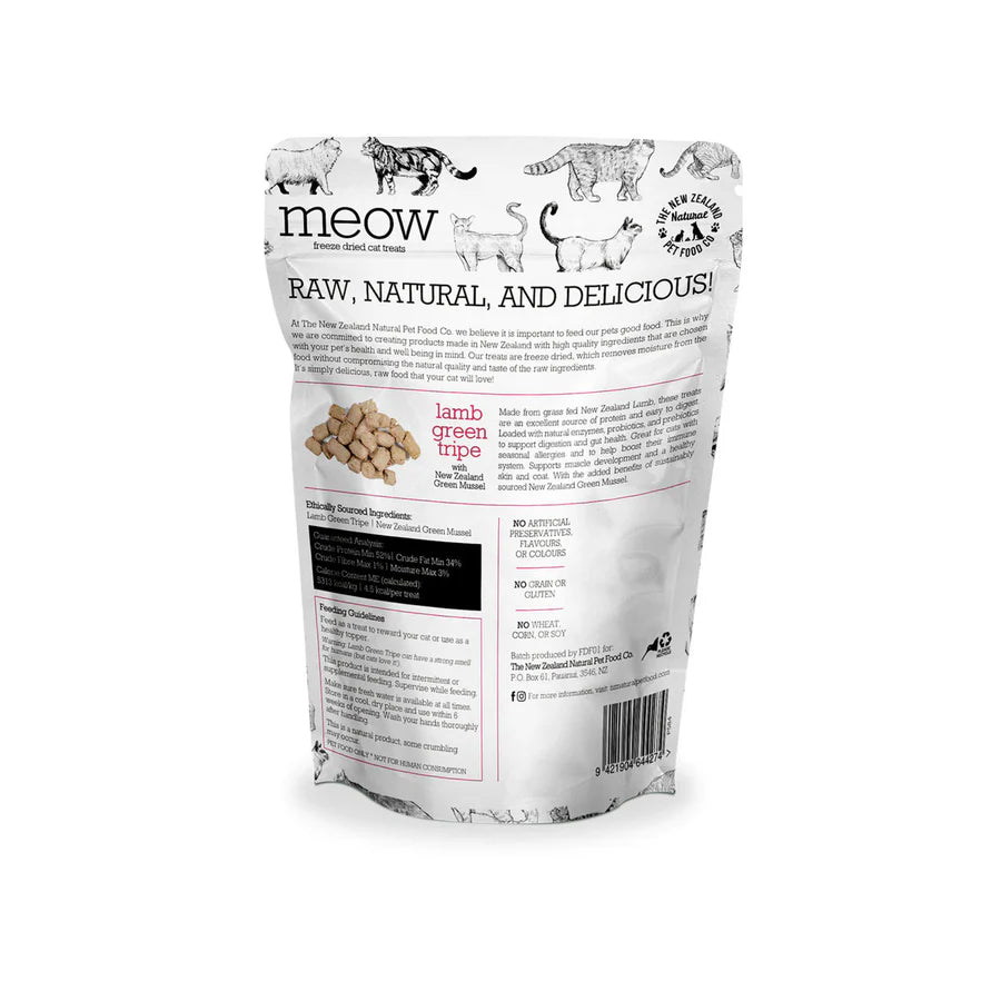 The New Zealand Natural Pet Food Co Meow Freeze-dried Green Tripe Lamb Cat Treats 40g
