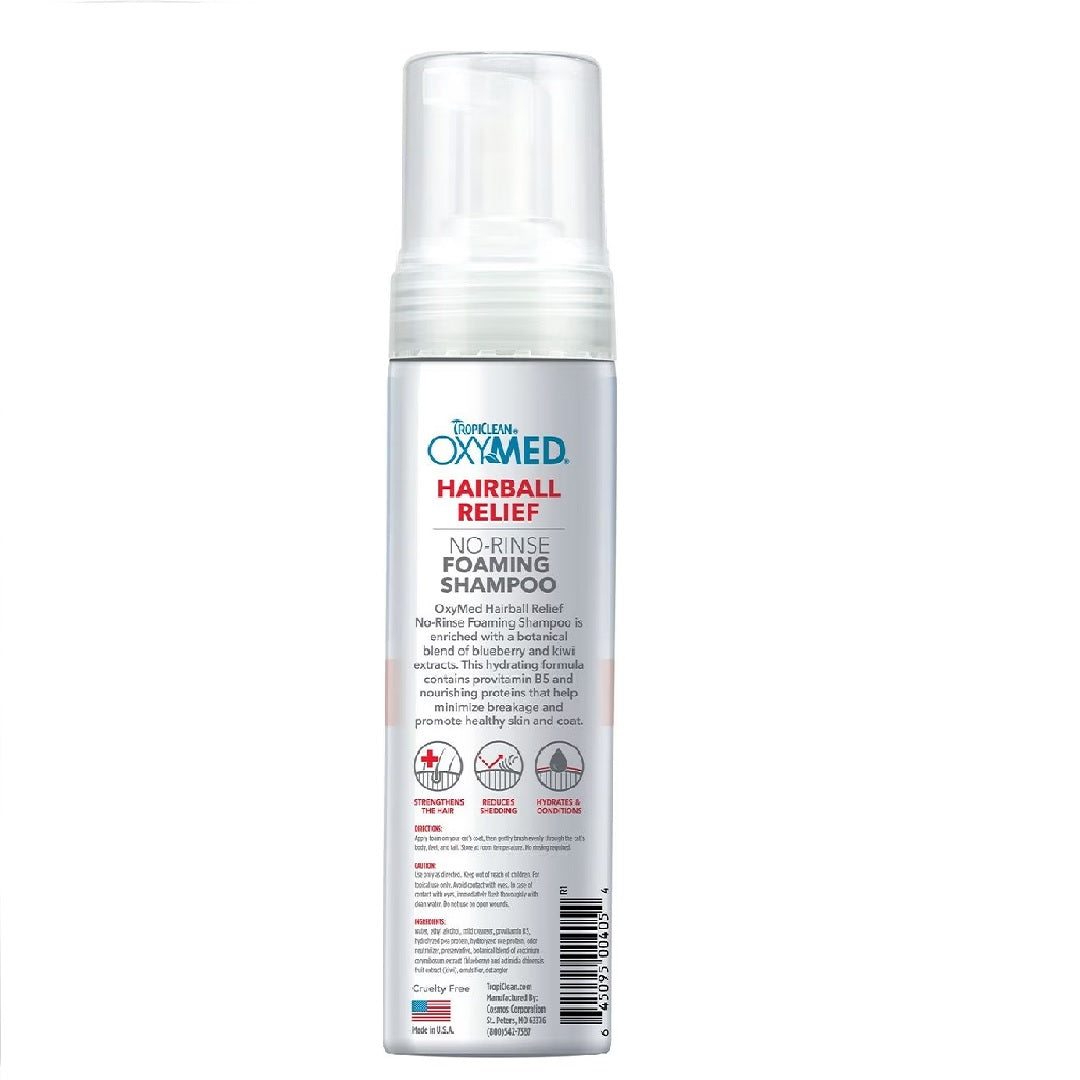 Tropiclean Oxymed Waterless Hairball Cat Shampoo 220ml Bow & Wow