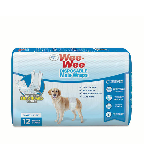 Four Paws Wee Wee Wrap Disposable Medium/Large 12 Pk