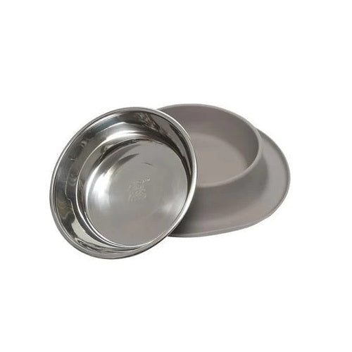 Messy Mutts Gray Silicone Feeder with Stainless Steel Bowl 1.5 cups