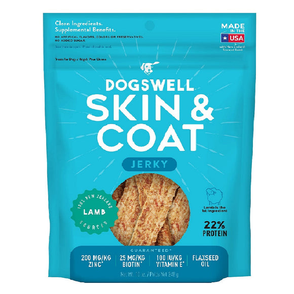 Dogswell Jerky Skin & Coat Lamb Recipe Grain-Free Dog Treats 284g