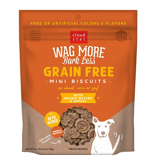 Cloud Star Wag More Bark Less Mini Biscuits Grain Free Peanut Butter & Apples 198g