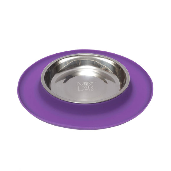 Messy Cats Single Purple Silicone Cat Feeder with Stainless Steel Bowl 1.75 Cup