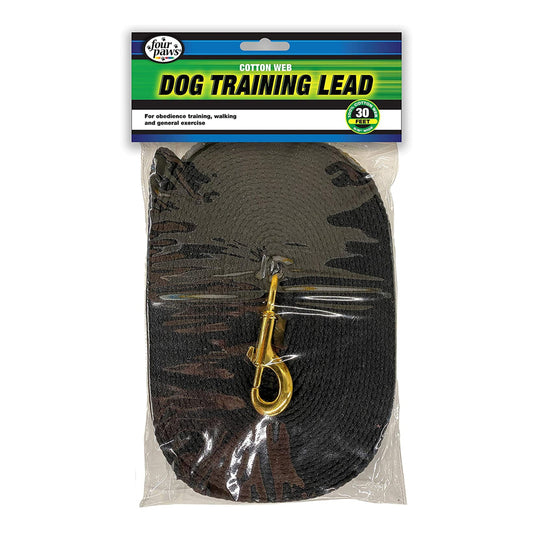 Four Paws Cotton Web Leash Black 5/8X30 Feet