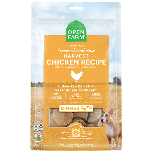 Open Farm Freeze-dried Raw Harvest Chicken Recipe Patties Dry Dog Food 297g