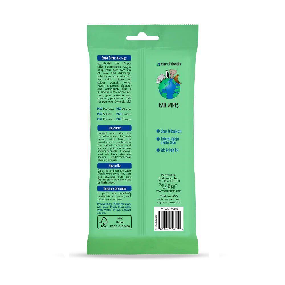 Earth Bath Ear Wipes 30 Pet Wipes
