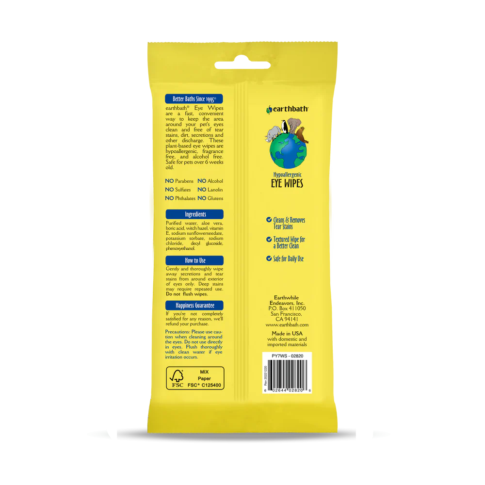 Earth Bath Eye Wipes 30 Pet Wipes