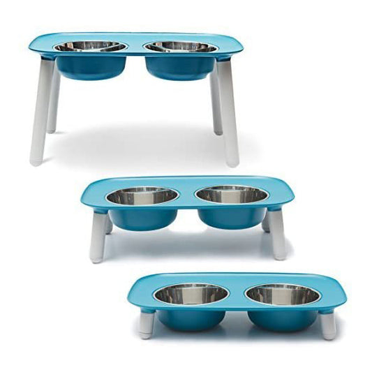 Messy Mutts Double Elevated Feeder Blue