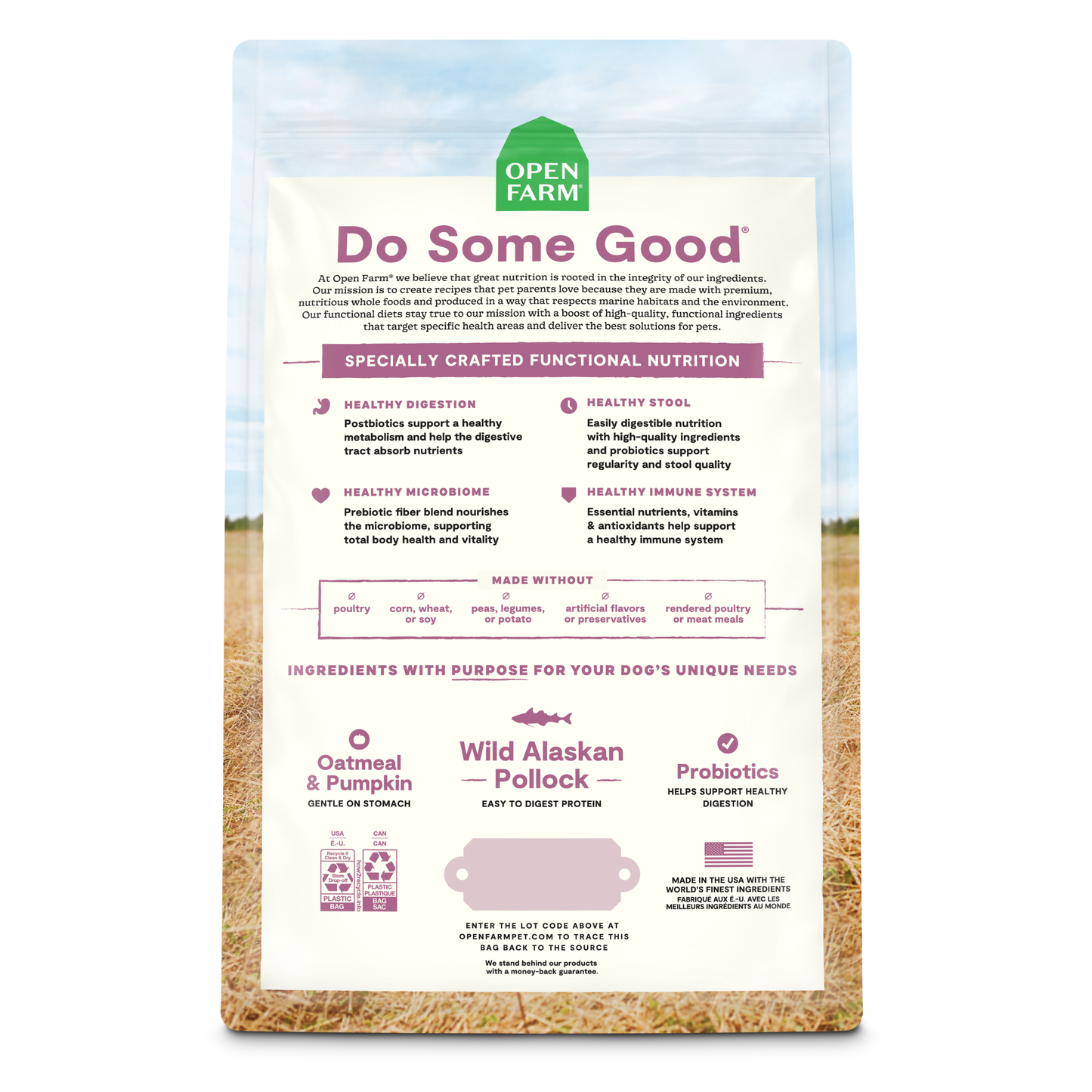Open Farm Digestive Health Wild Alaskan Pollock & Oatmeal Recipe Dry Dog Food 1.81kg
