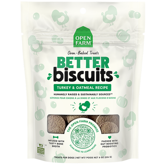 Open Farm Better Biscuits Turkey & Oatmeal Recipe Oven Baked Dog Treats with Probiotics 226g