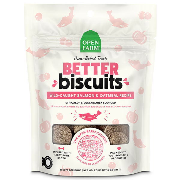 Open Farm Better Biscuits Wild-caught Salmon & Oatmeal Recipe Oven Baked Dog Treats with Probiotics 226g