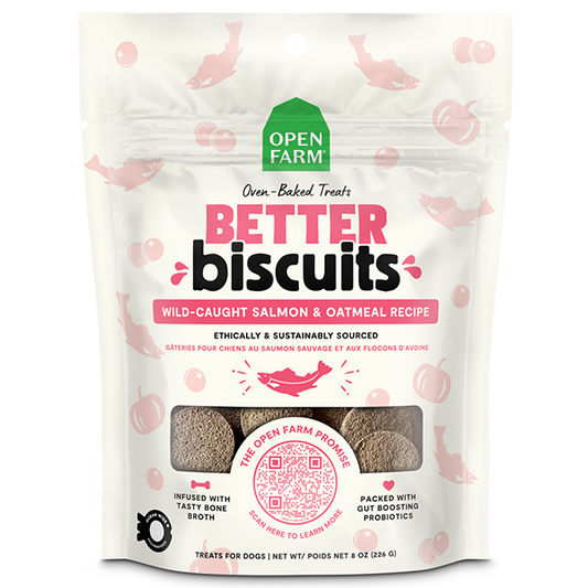 Open Farm Better Biscuits Wild-caught Salmon & Oatmeal Recipe Oven Baked Dog Treats with Probiotics 226g