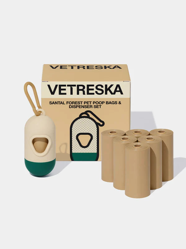Vetreska Poop Bag and Dispenser with 7 Rolls Santal Forest