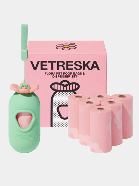 Vetreska Poop Bag and Dispenser with 7 Rolls Flora