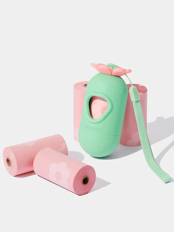 Vetreska Poop Bag and Dispenser with 7 Rolls Flora