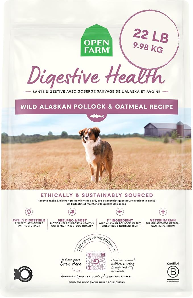 Open Farm Digestive Health Wild Alaskan Pollock & Oatmeal Recipe Dry Dog Food 9.97kg