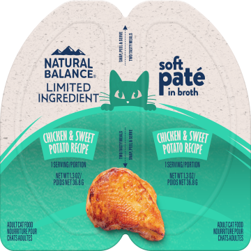 Natural Balance Limited Ingredient Split Cup Sensitive Stomach and Healthy Digestion Chicken & Sweet Potato Soft Pate Wet Cat Food 73.6g