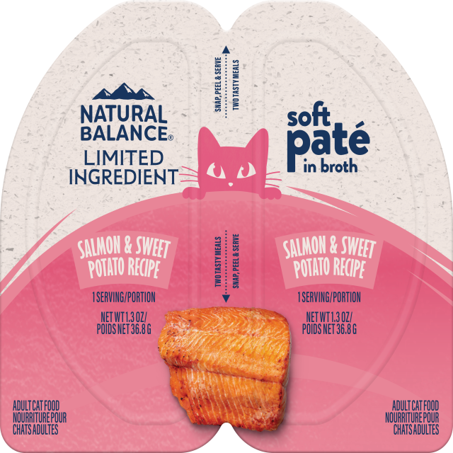 Natural Balance Limited Ingredient Split Cup Sensitive Stomach and Healthy Digestion Salmon & Sweet Potato Soft Pate Wet Cat Food 73.6g
