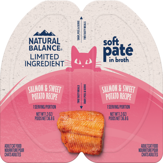 Natural Balance Limited Ingredient Split Cup Sensitive Stomach and Healthy Digestion Salmon & Sweet Potato Soft Pate Wet Cat Food 73.6g