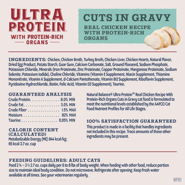 Natural Balance Ultra Protein Cuts in Gravy Chicken & Organs Recipe Wet Cat Food 76.5g