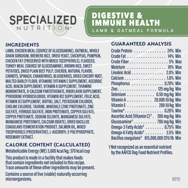 Natural Balance Specialized Nutrition Digestive & Immune Health Lamb & Oatmeal Formula Dry Dog Food 1.5kg
