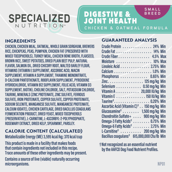 Natural Balance Specialized Nutrition Digestive & Joint Health Chicken & Oatmeal Formula Small Breed Dry Dog Food 5.44kg