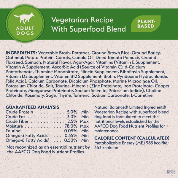 Natural Balance Vegetarian Formula Canned Dog Food 369g