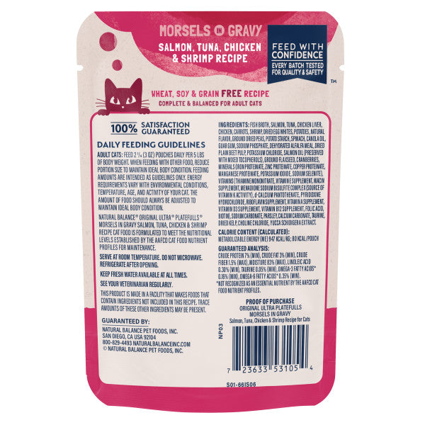 Natural Balance Platefulls Cat Food Indoor Salmon, Tuna, Chicken & Shrimp Formula in Gravy 85g