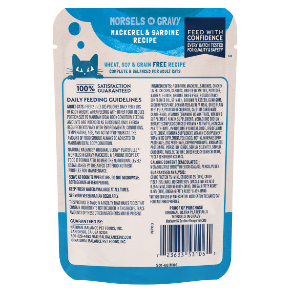 Natural Balance Platefulls Cat Food Indoor Mackerel & Sardine Formula in Gravy 3 oz