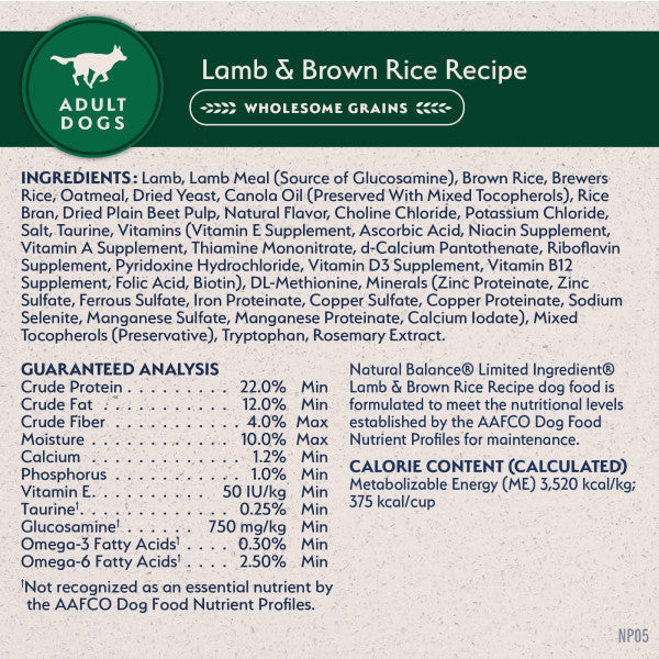 Natural Balance L.I.D. Lamb & Brown Rice Dry Dog Food 1.8kg
