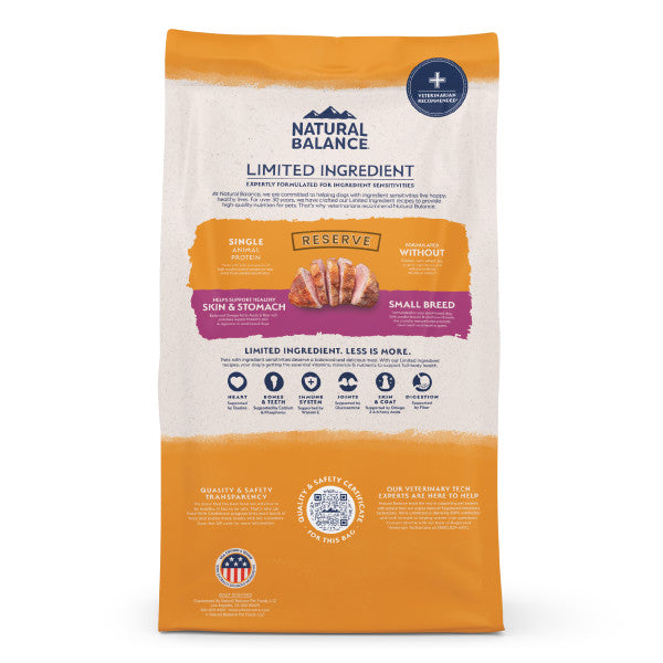 Natural Balance Dry Dog Food Limited Ingredient Diet Small Breed Bites Duck & Potato 5.44kg